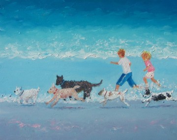 ビーチで Dogs Day Out Oil Paintings
